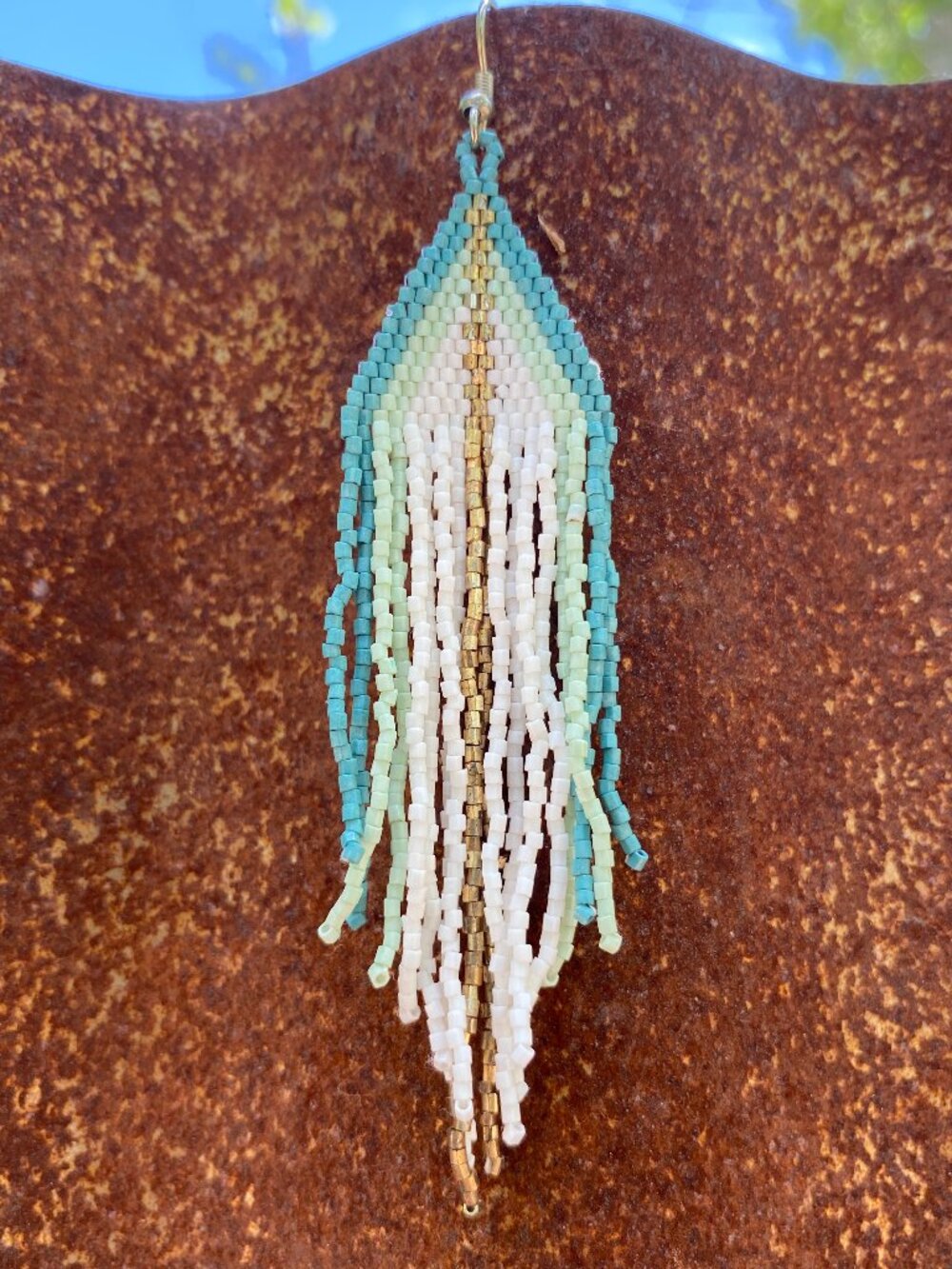 INK + ALLOY Jane Triangle with Stripe Beaded Fringe Earrings Teal - Picture 7 of 7